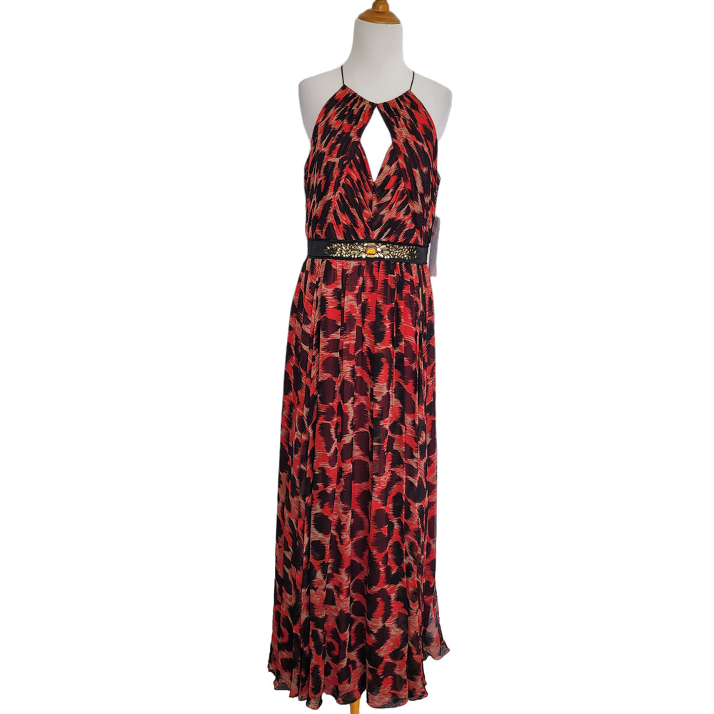 NWT Aidan Mattox Silk Formal Gown Maxi Printed Halter Neck Sexy Women 10